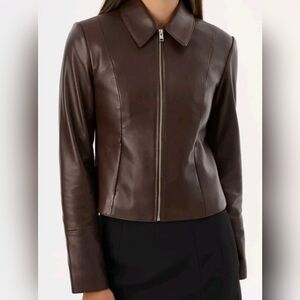 New LAMARQUE Oceana Fitted Leather Jacket Women’s Sz S Brown NWT $595-$635 MSRP